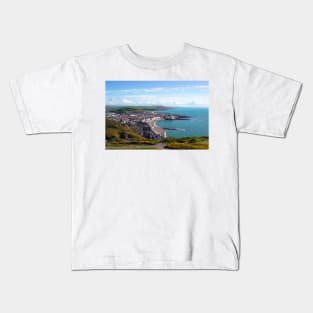 Beautiful welsh coastal path looking down at seaside town Aberystwyth Kids T-Shirt